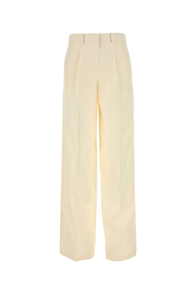 Cream Wool Blend Wide-leg Pant