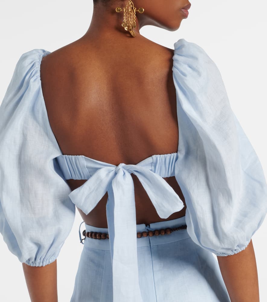 Rhiannon puff-sleeve linen crop top