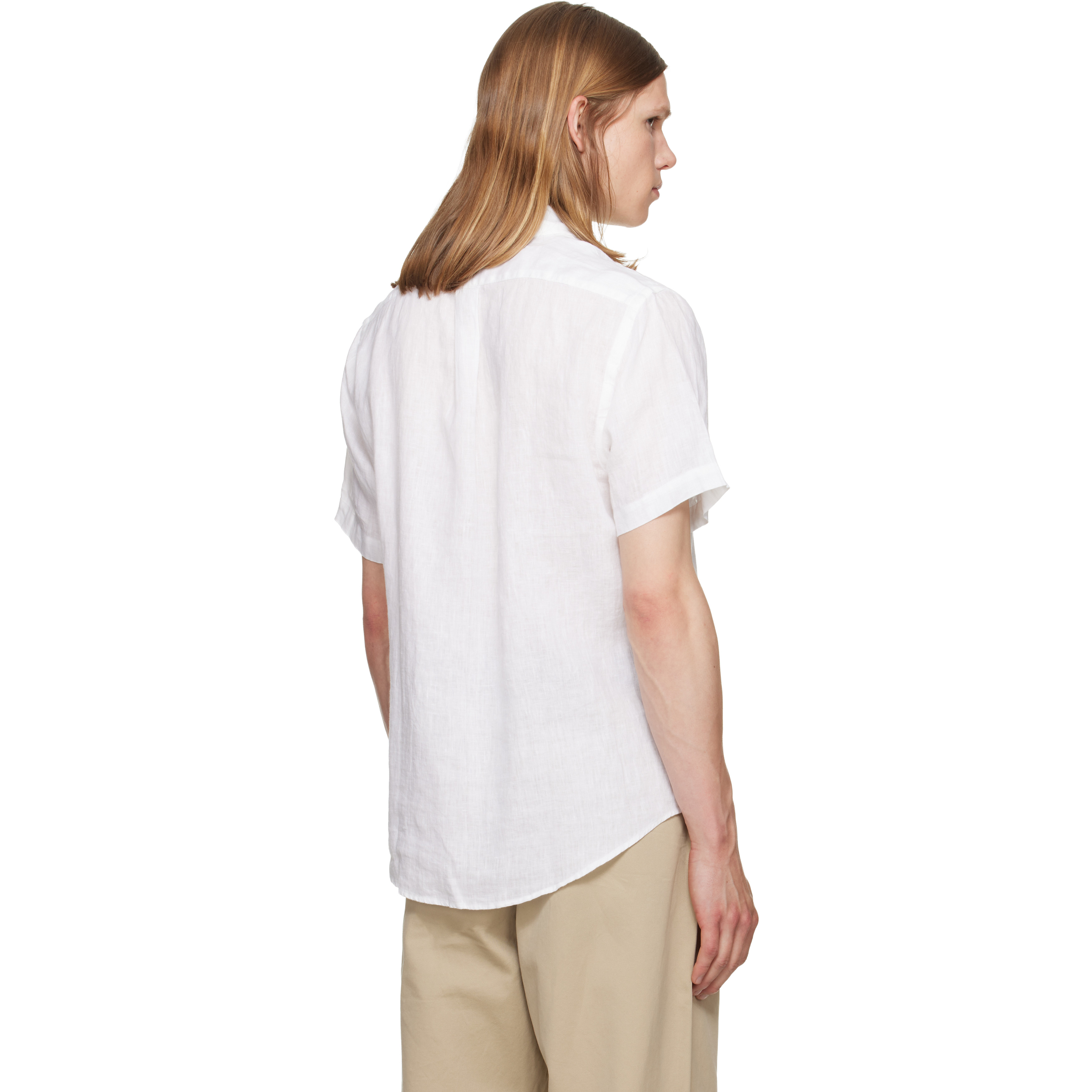 White Classic Fit Linen Shirt