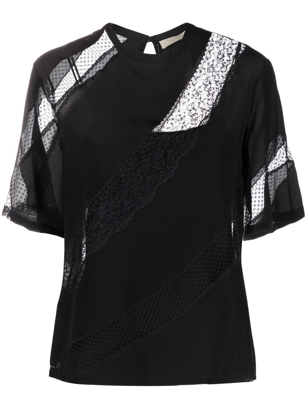 Lace-panelled T-shirt - Black