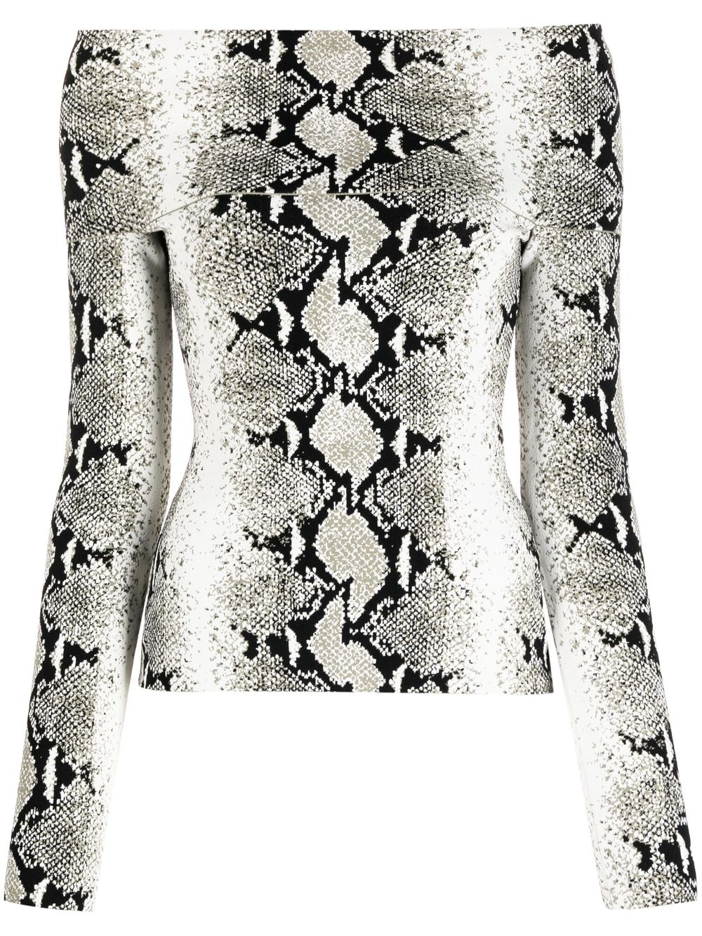 Snakeskin-print off-shoulder top - White