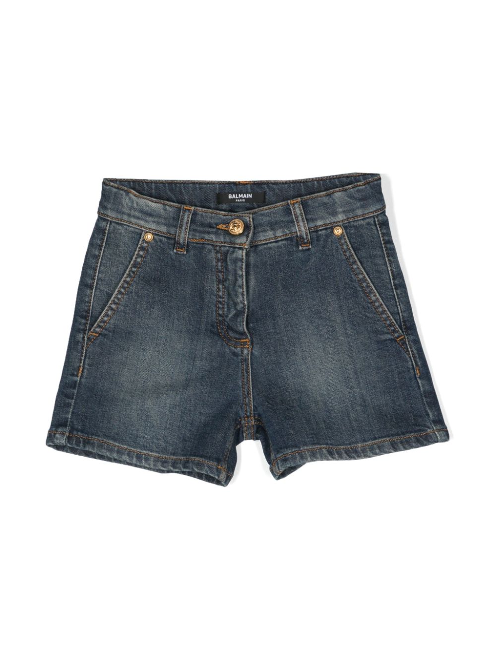 Coin-engraved denim shorts - Blue
