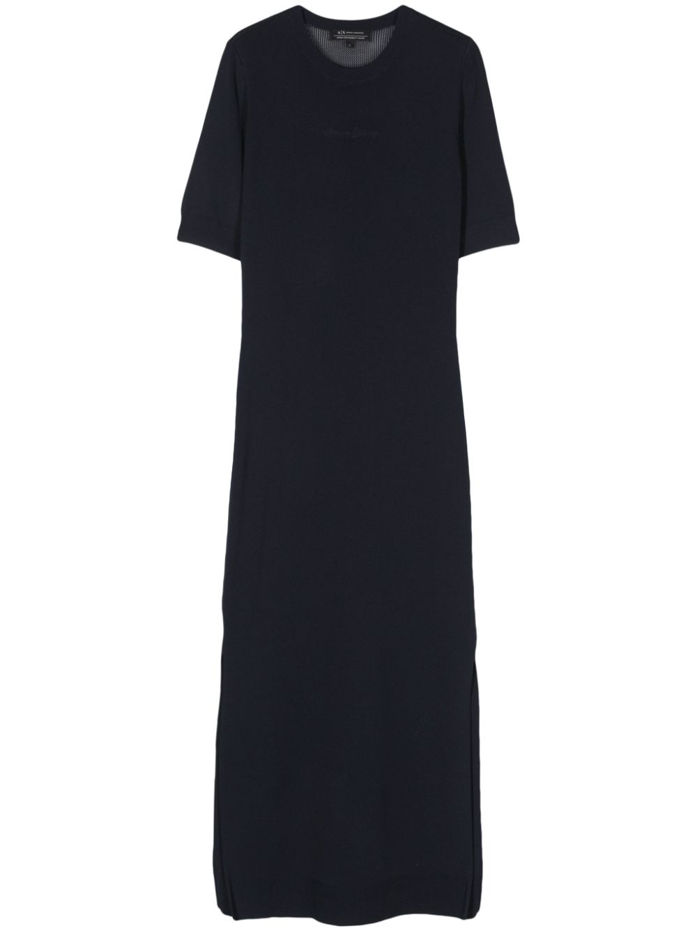 Logo-embroidered fine-knit dress - Blue