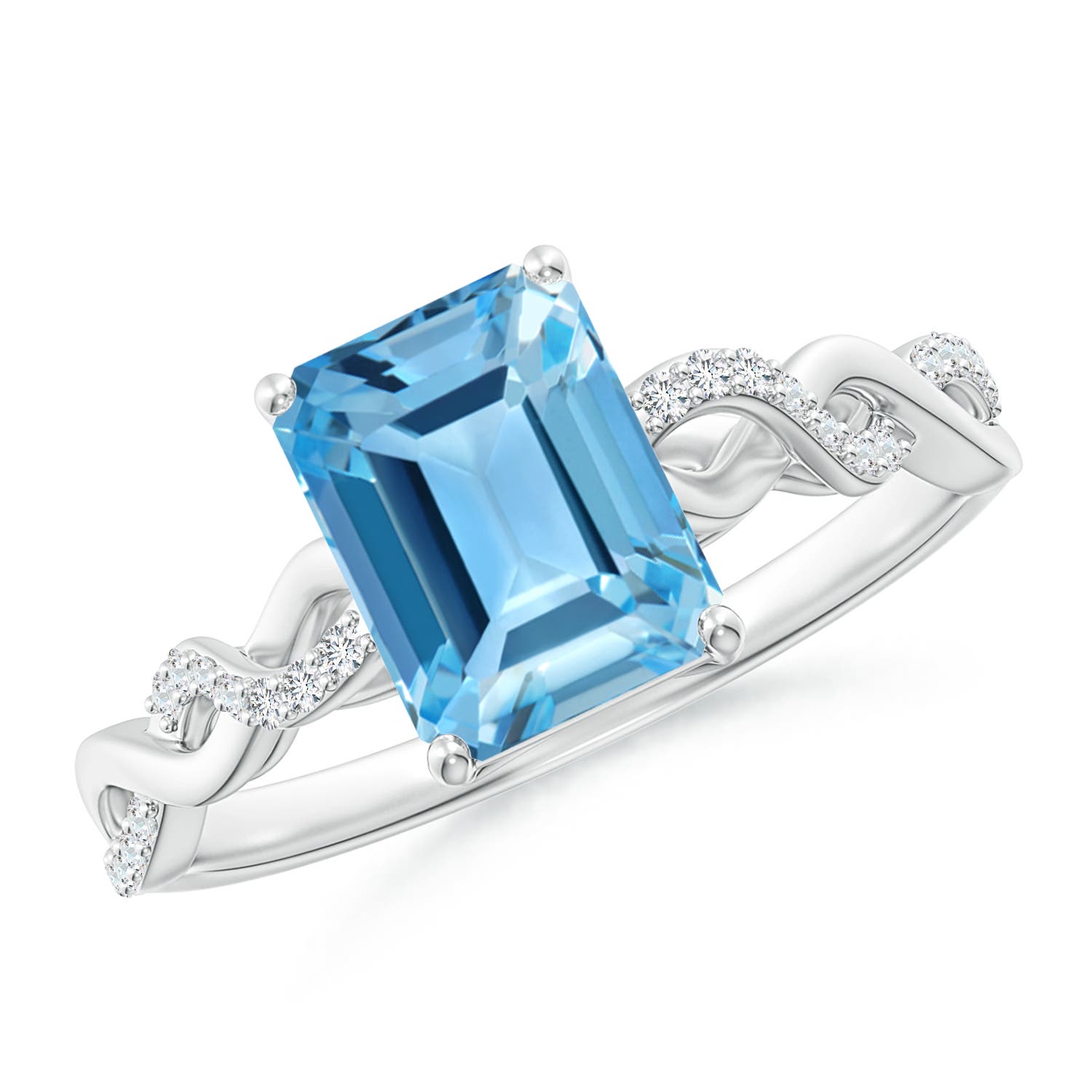 Angara 1.95 Carats Emerald-Cut Solitaire Swiss Blue Topaz Infinity Twist Ring in Platinum