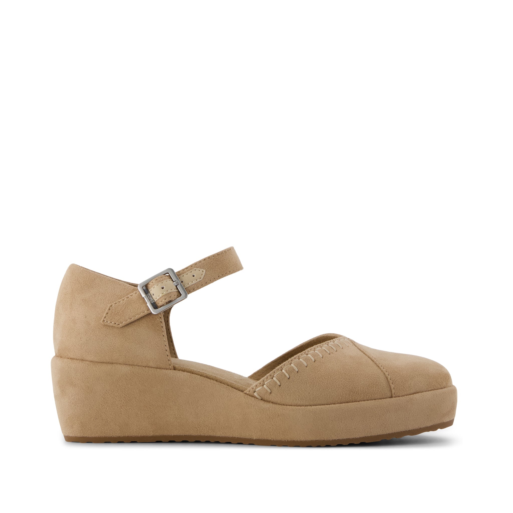 Women's Gwyneth Wedge Taupe Deco Stitch Microsuede