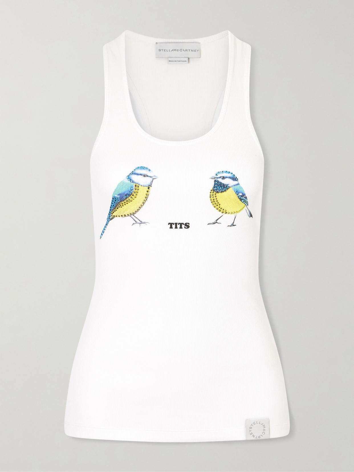 Hot Fix Crystal-embellished Printed Ribbed Stretch-cotton Tank