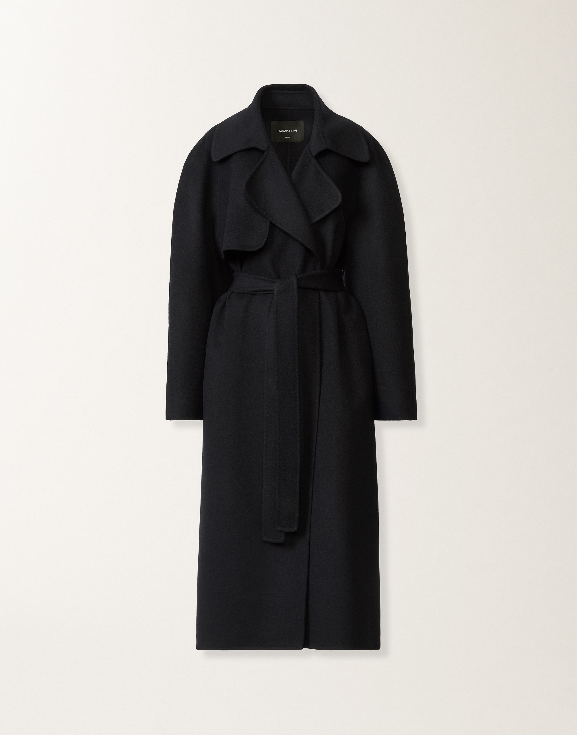 Night blue wool double trench coat