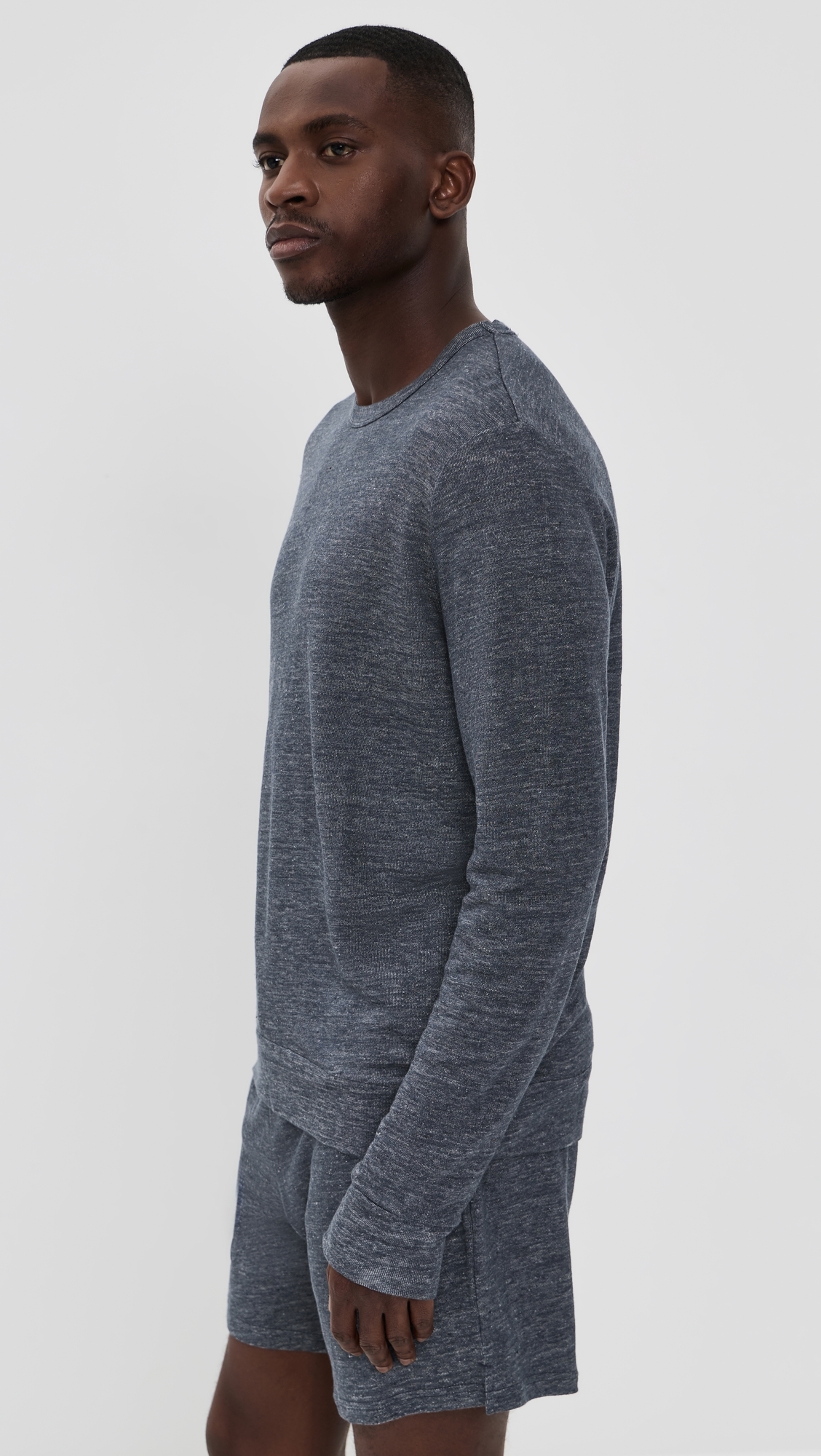 Terry Linen Crew Neck Sweatshirt Washed Navy