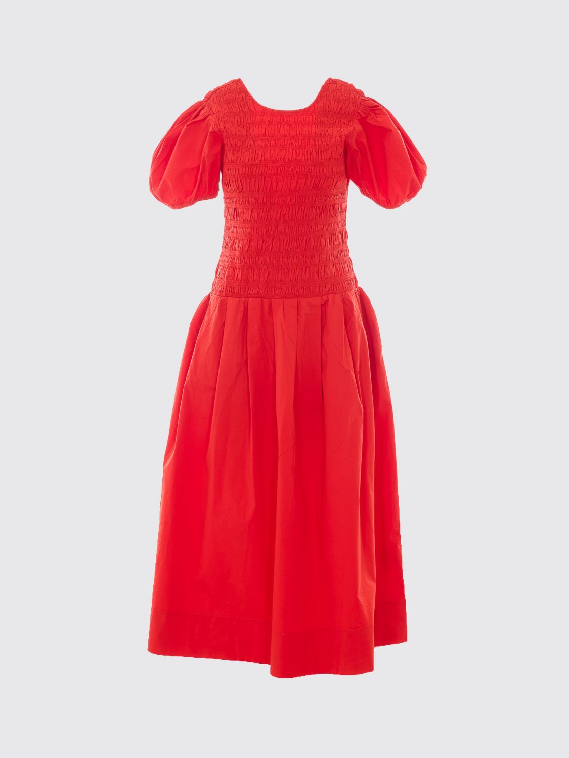 Puff-Sleeve Organic Cotton Midi Dress