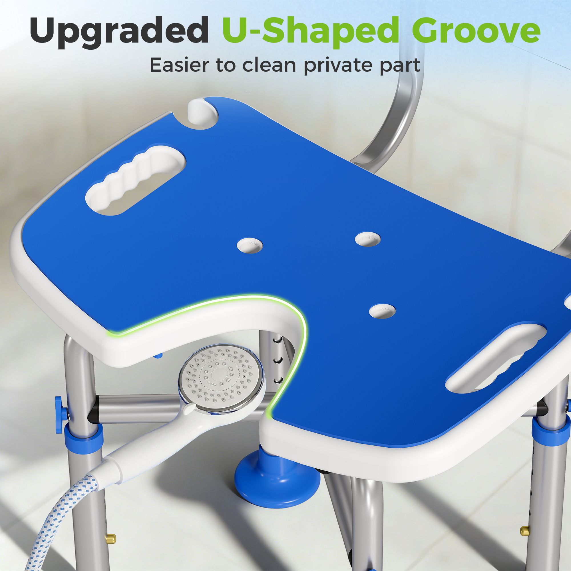 Homcom Shower Chair With U-Shaped Cutout, Height Adjustable Shower Chair In Blue