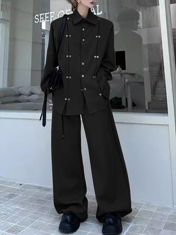 Men's Multi Button Design Casual Two Pieces Outfit SKUL37227 - Black / S