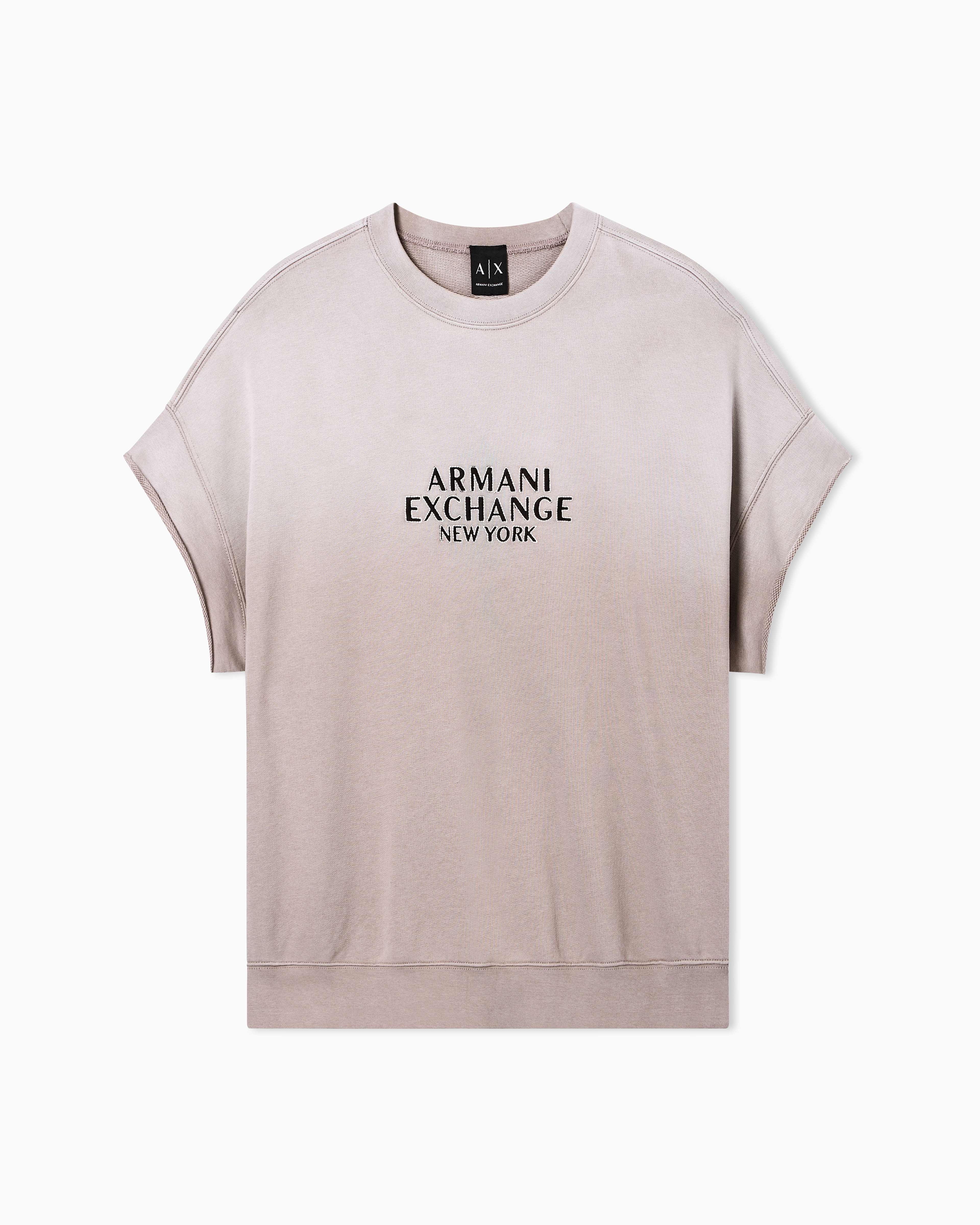 Short-sleeved crewneck sweatshirt with used effect and logo