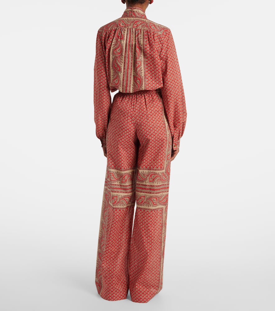 Patterned cotton wide-leg pants