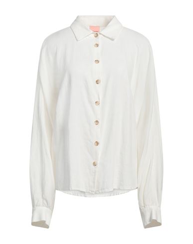 La Semaine Paris Woman Shirt Off white Size 12 Linen, Viscose