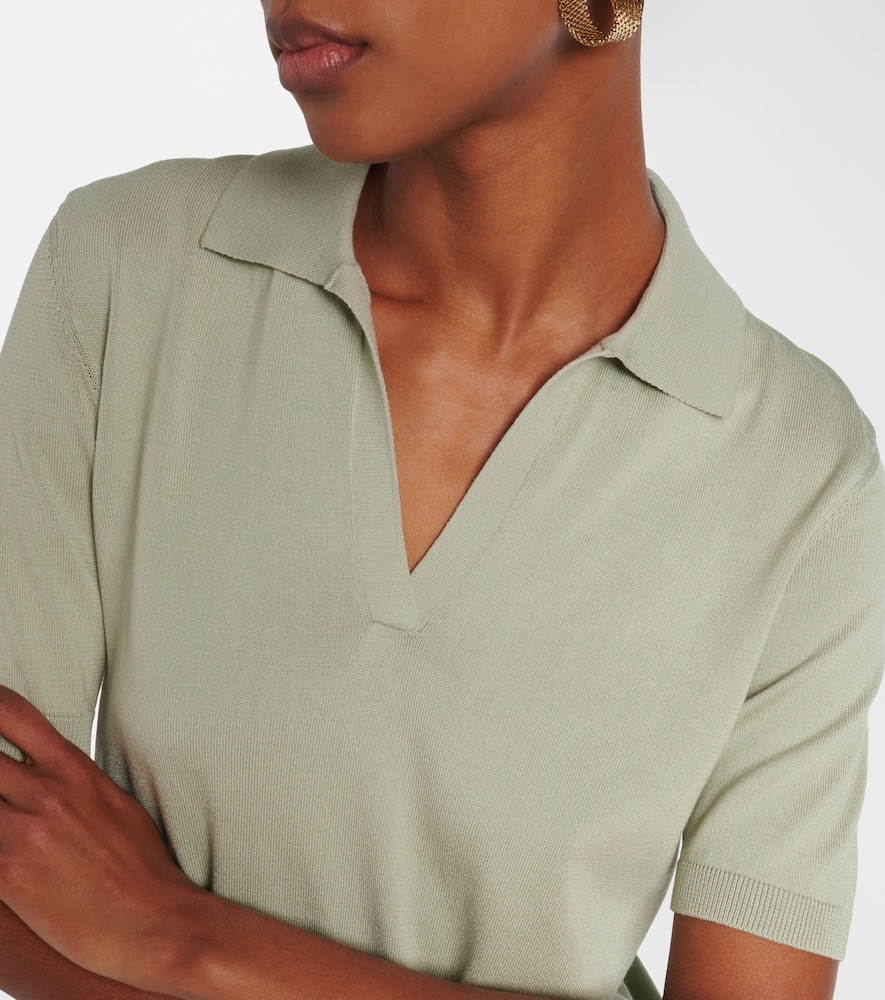 Clay cropped cotton and silk polo shirt