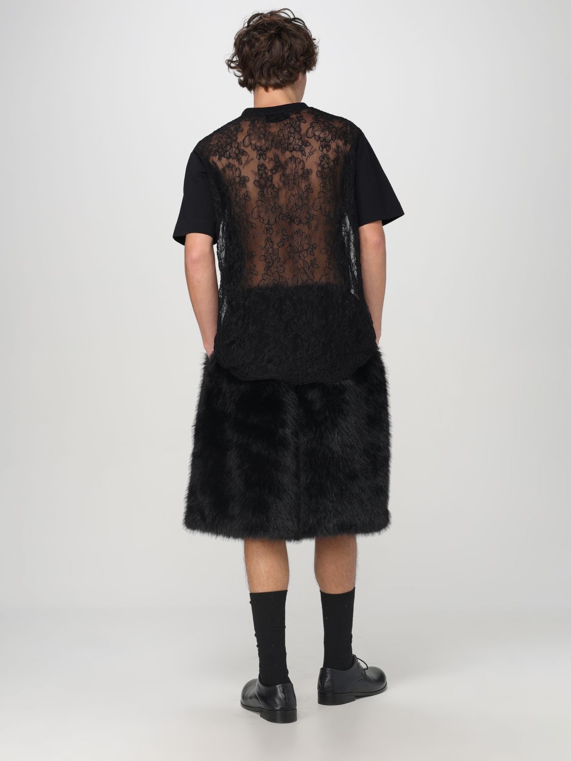 Sheer lace-panel T-shirt - White
