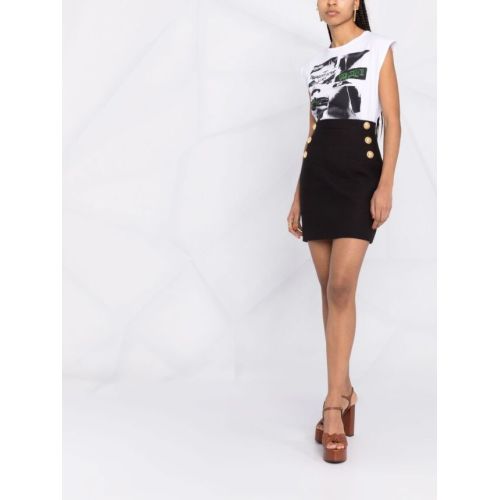 Button-detail high-waisted skirt - Black