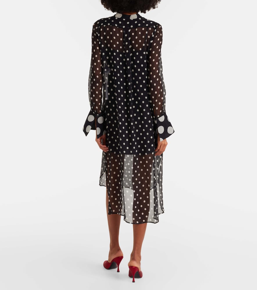 Polka-dot semi-sheer silk midi dress