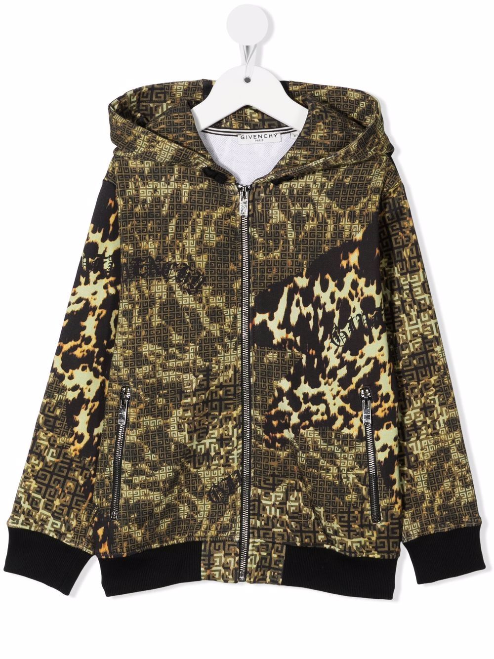 Leopard print hooded track jacket - Green