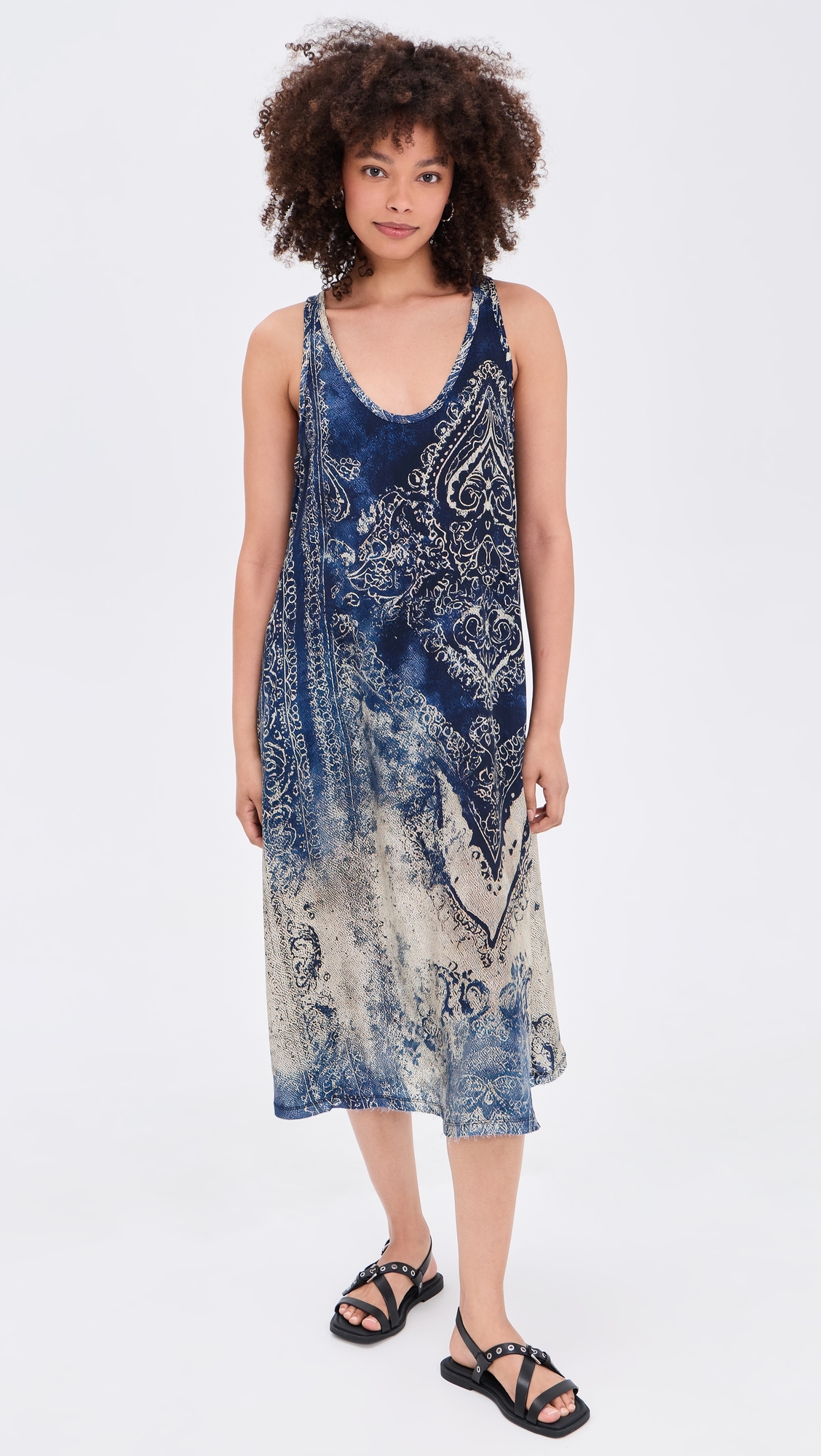Revised Tank Dress Blue Distressed Medallion
