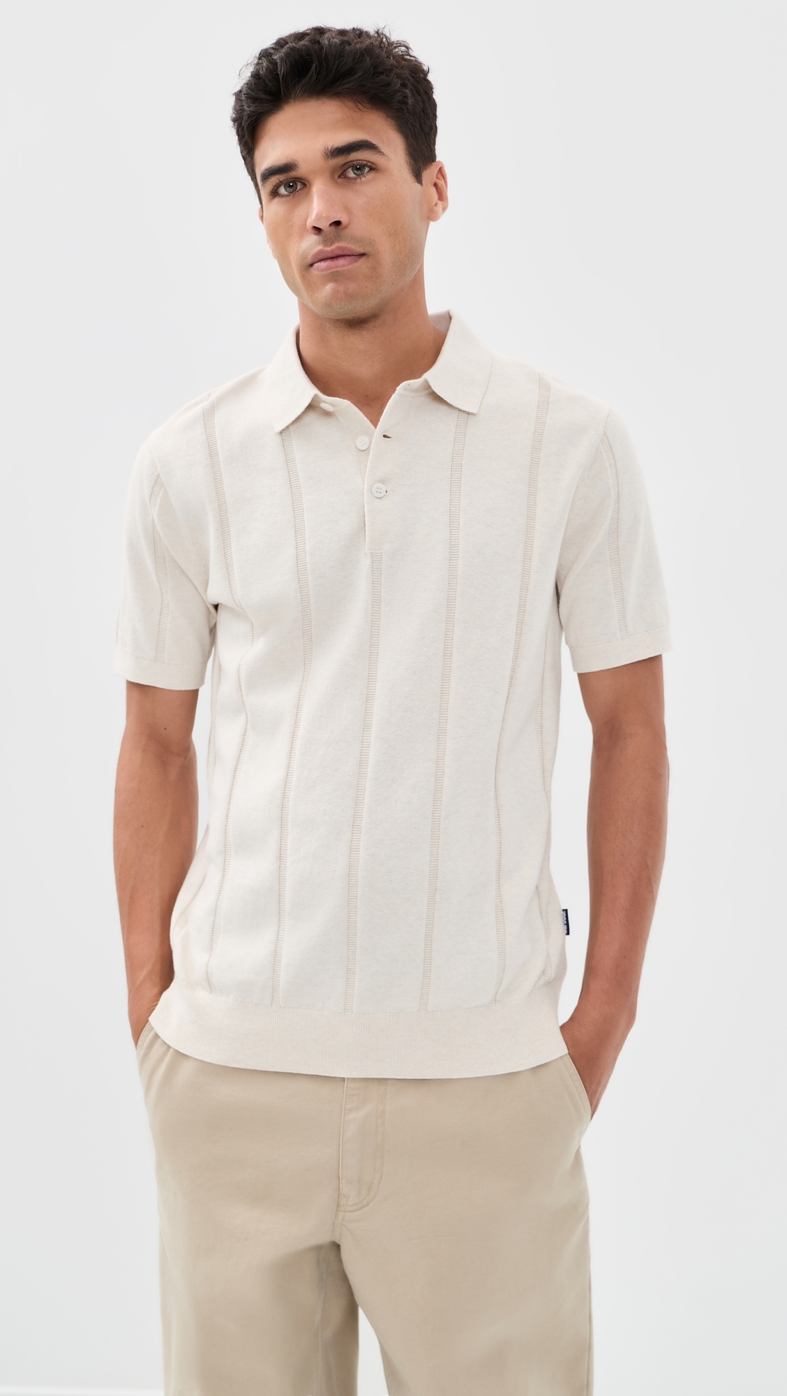 Wellburn Knitted Polo Shirt Oatmeal