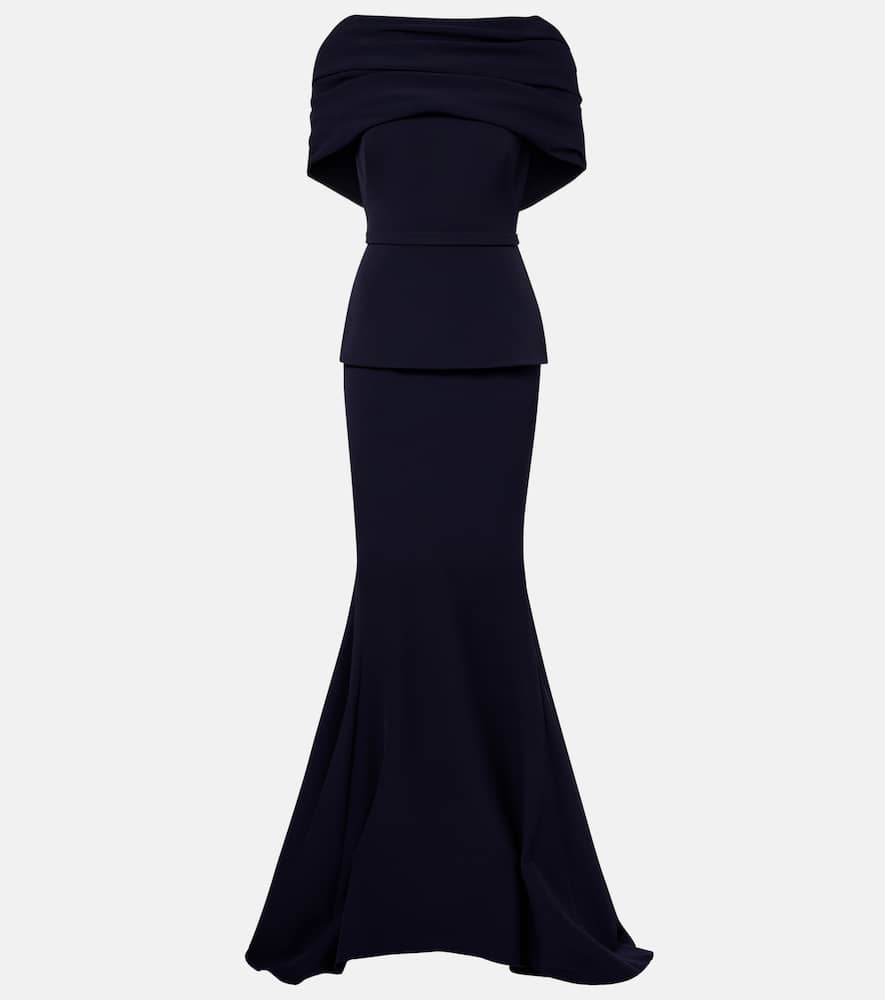 Loura off-shoulder crêpe gown