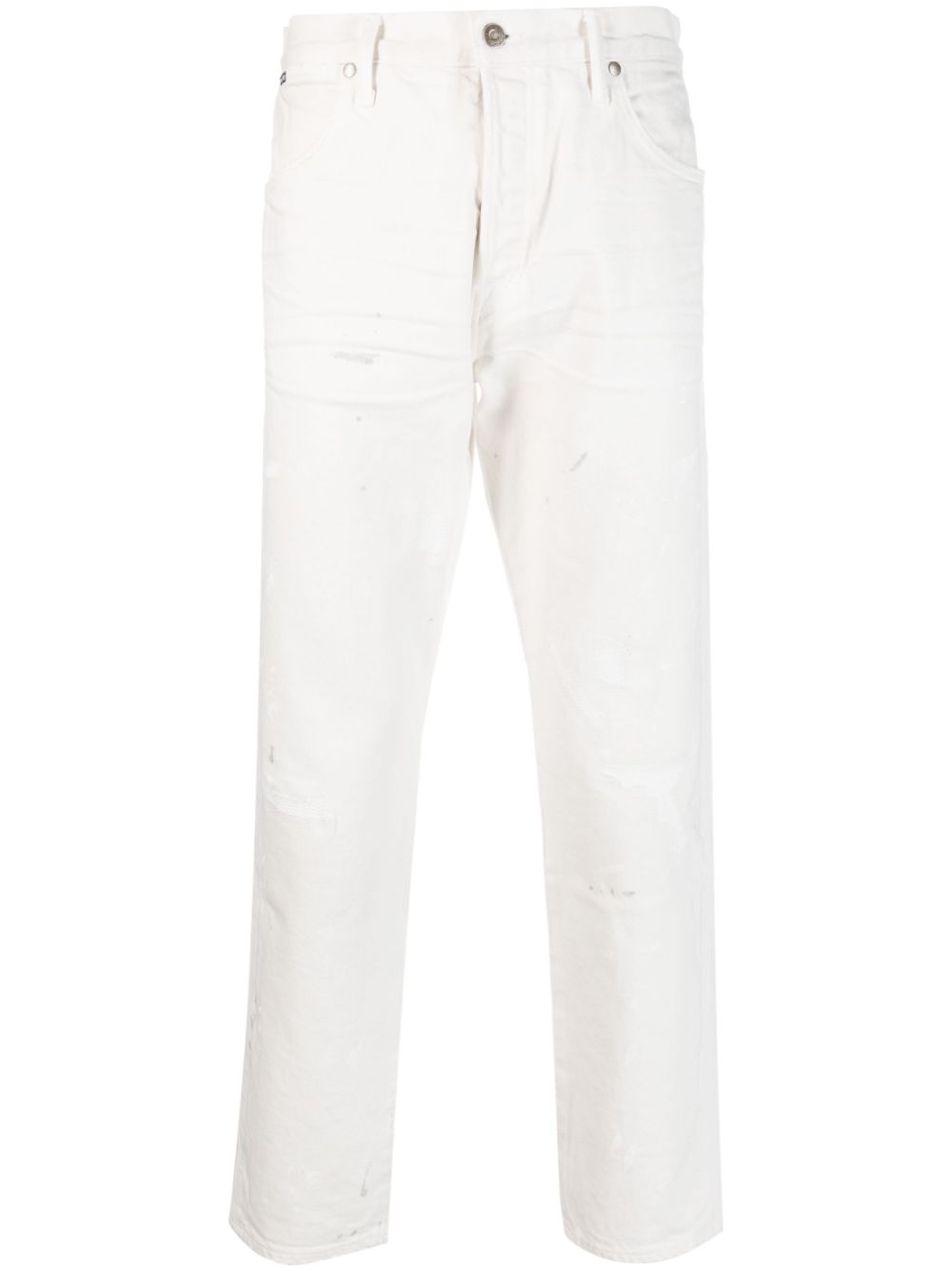 Ripped-detail straight-leg jeans - White