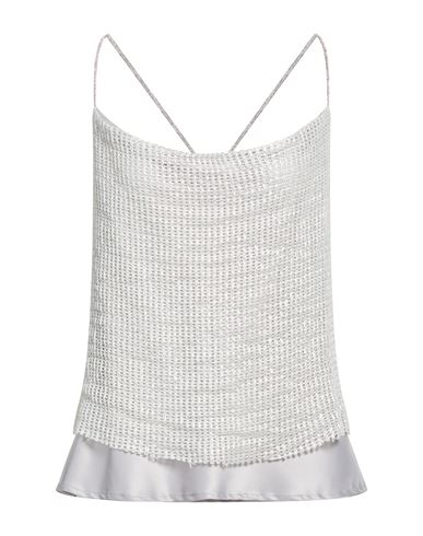 Woman Top Silver Size XL Cotton, Polyester, Polyamide, Elastane