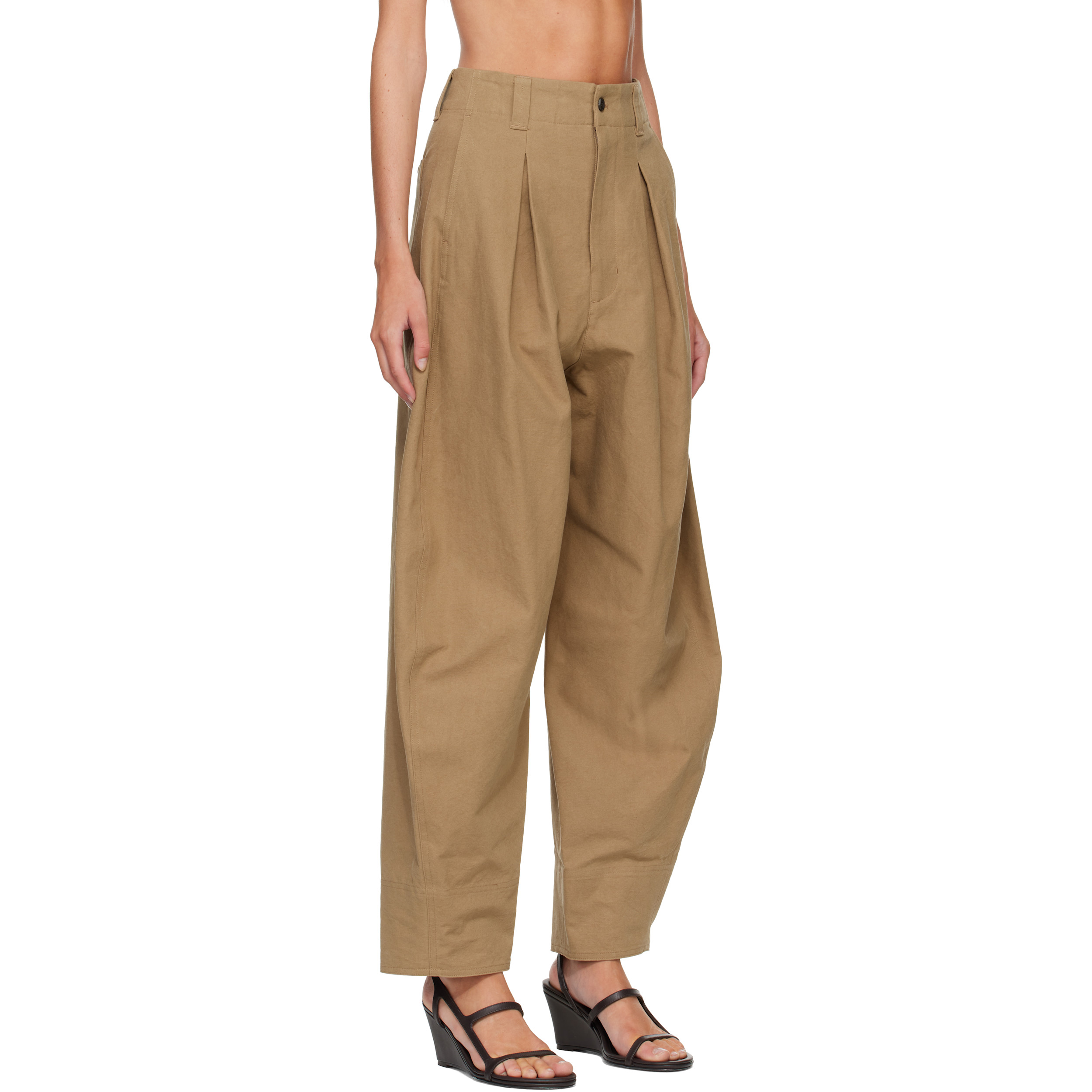 Beige Milo Pintuck Cotton Trousers
