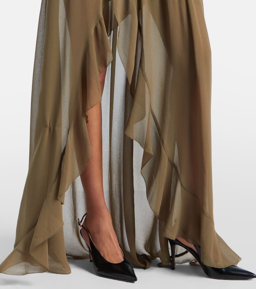 Asymmetric draped maxi skirt