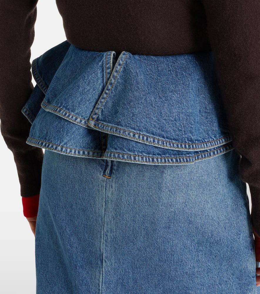 Peplum denim midi skirt