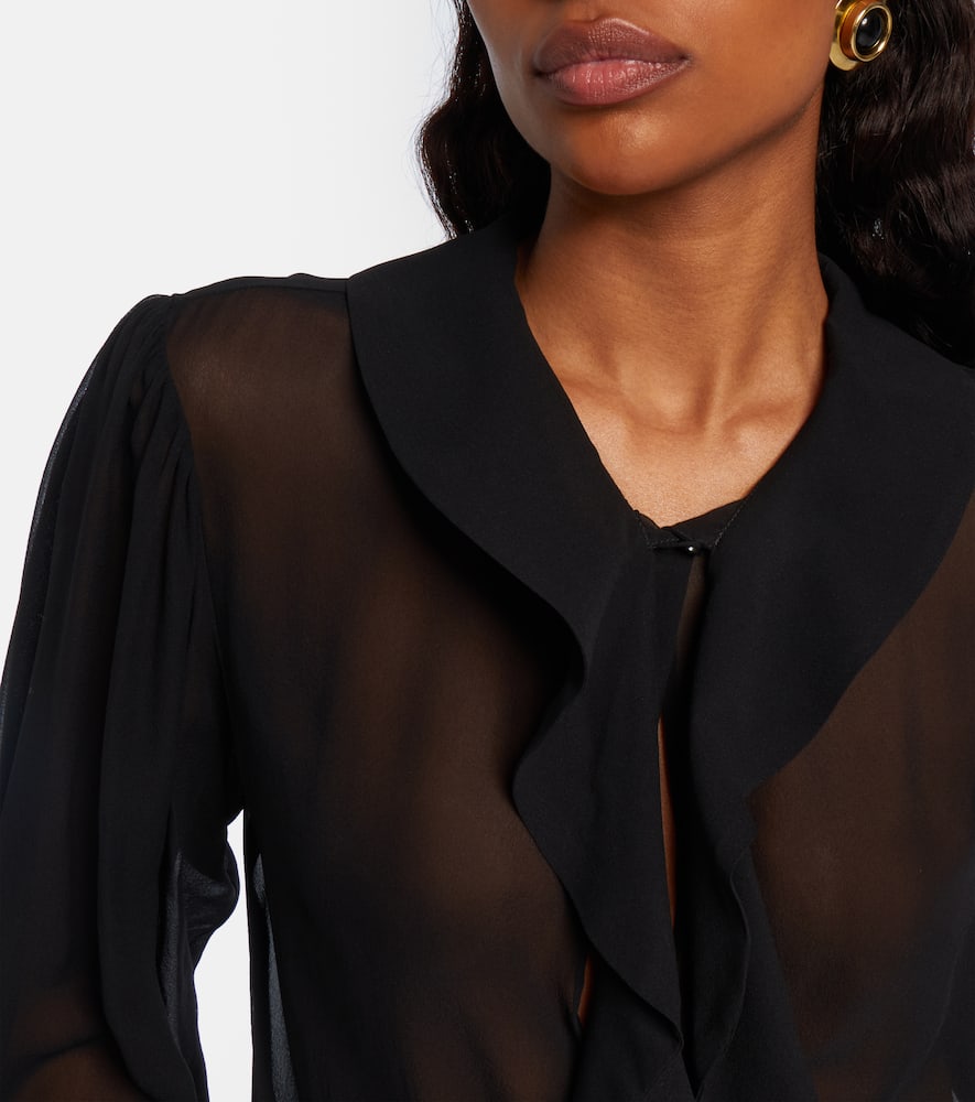 Ruffled sheer silk blouse
