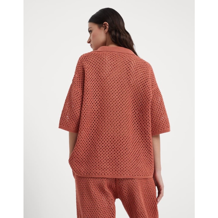 Rust Openwork Cotton Sweater