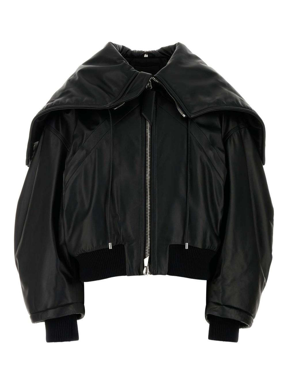 Oversized-collar leather jacket - Black