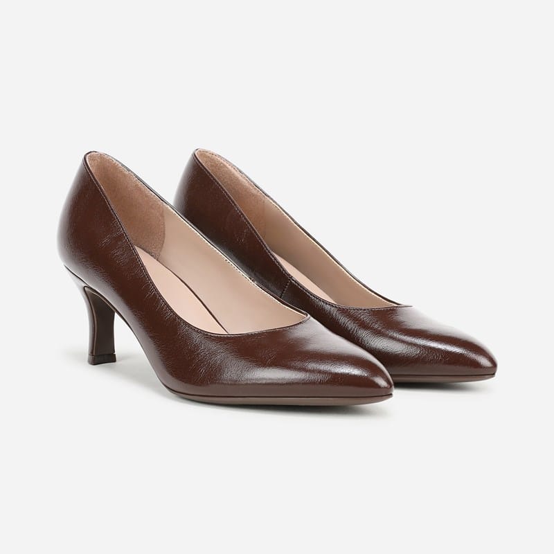 Flora Pump Shoes, Cappuccino Brown Faux Leather Fabric
