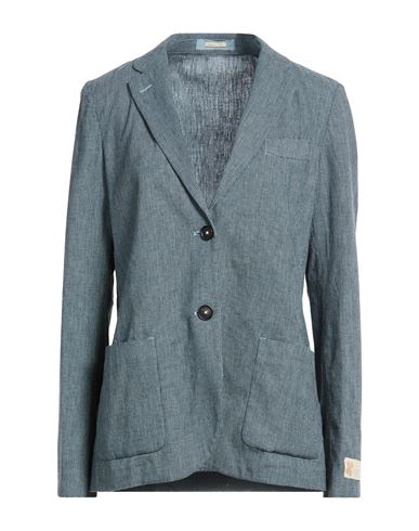 Woman Blazer Slate blue Size L Cotton, Linen, Elastane