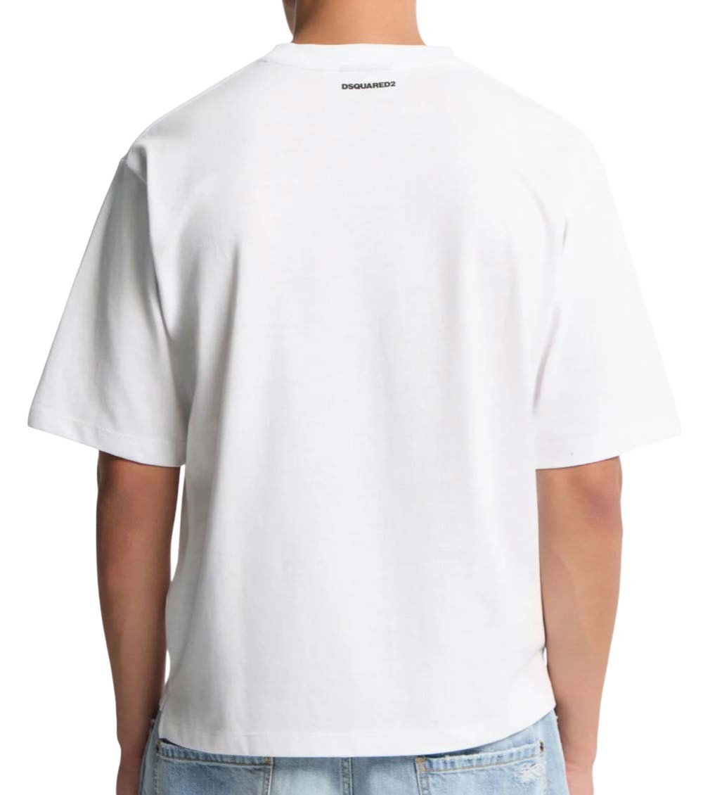 White Crew Neck T-shirt With Raised Collar And Maxi Logo On The Front In Cotton Man