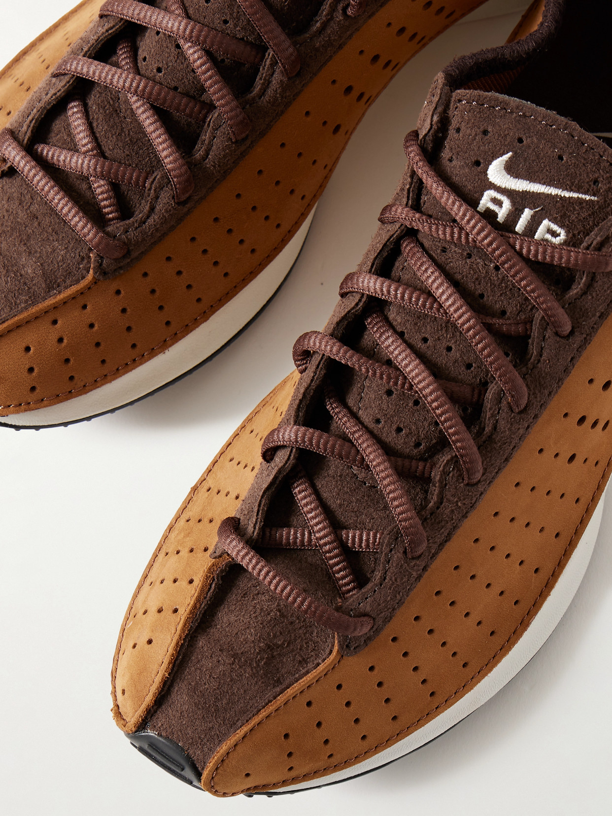 Air Superfly Perforated Nubuck And Suede Sneakers - Brown
