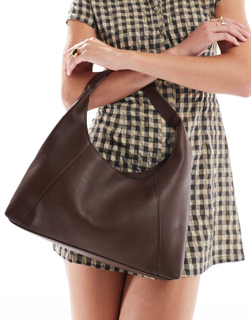 Leather look bucket bag in brown