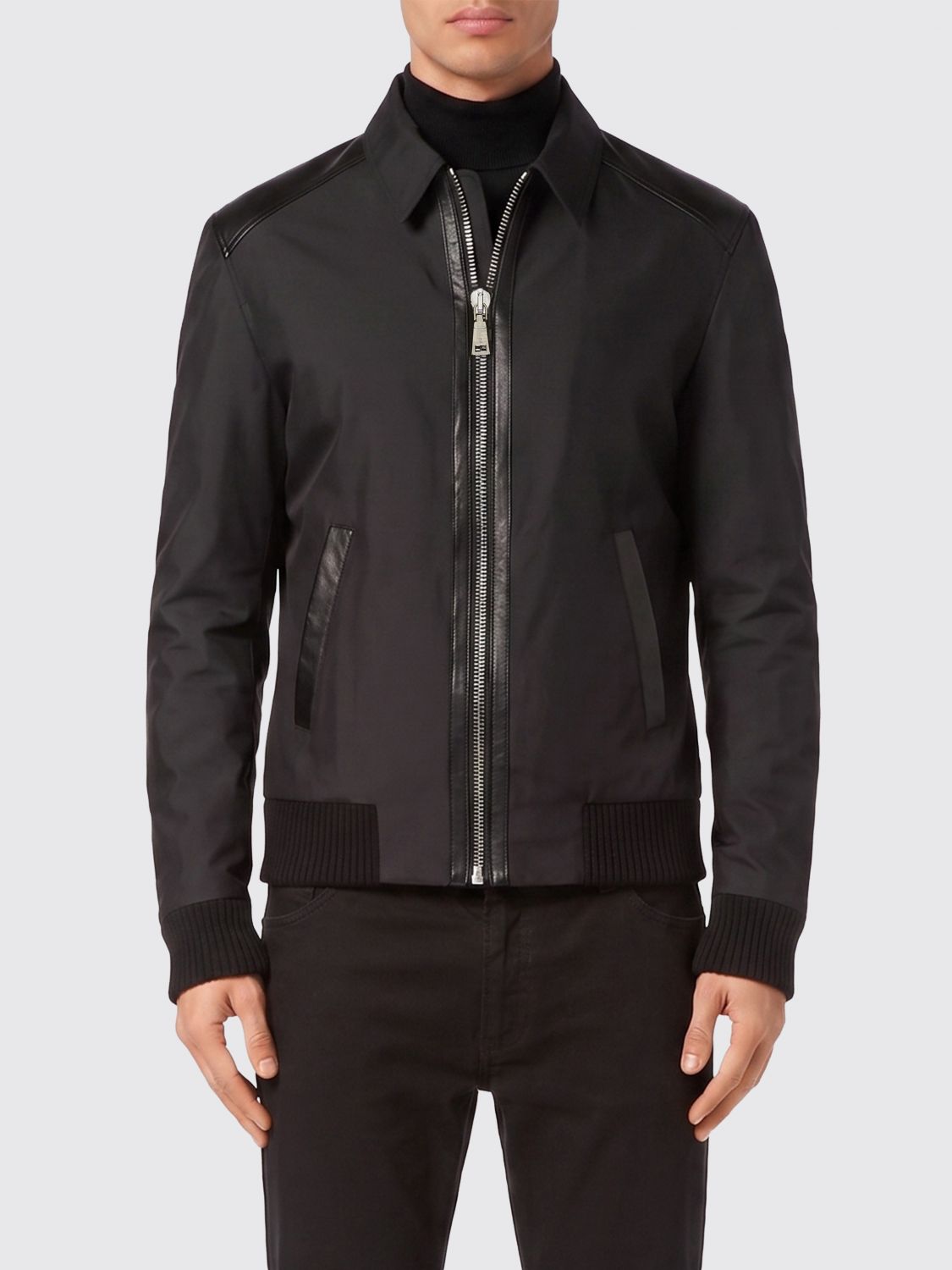 Leather-trim bomber jacket - Black