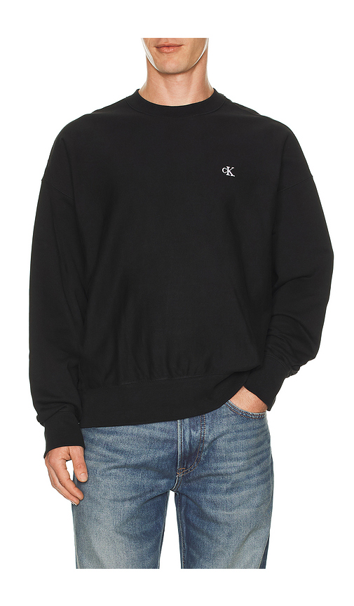 Calvin Klein Premium Terry Monogram Sweatshirt in Black. - L also in M, XL/1X