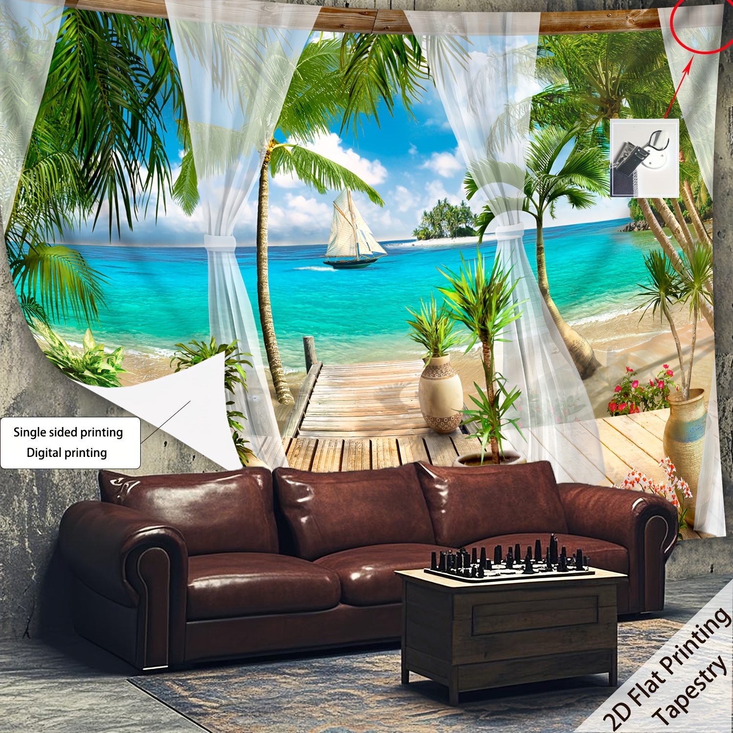 TEMU 2D Plat, [Impression 2D] èce Ultra Grande Rideau Paysage Cool Imprimé Cadeau d'Anniversaire Décoration Maison Convient Salon Chambre