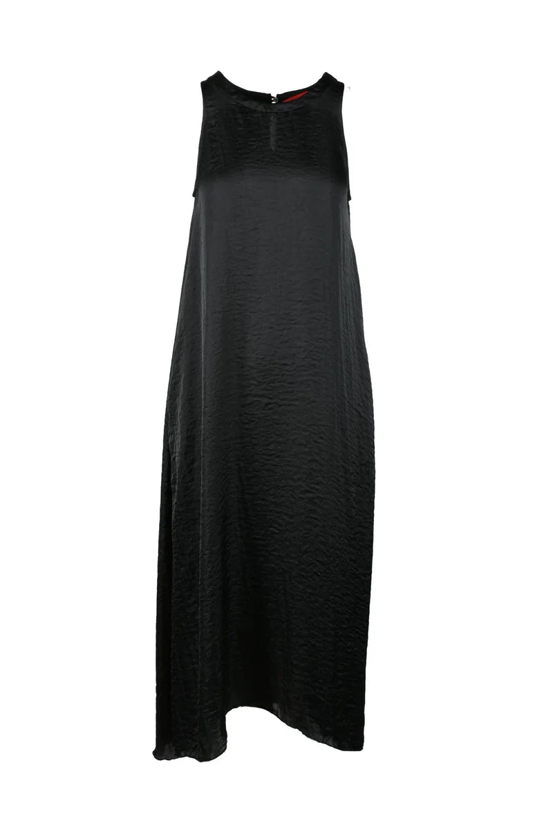 Long Black Dress with Textured Fabric