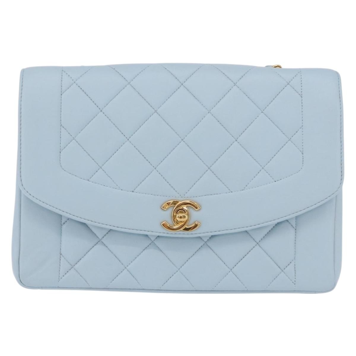 Chanel Vintage Diana Flap Quilted Lambskin Blue Leather Handbag Pre-Owned