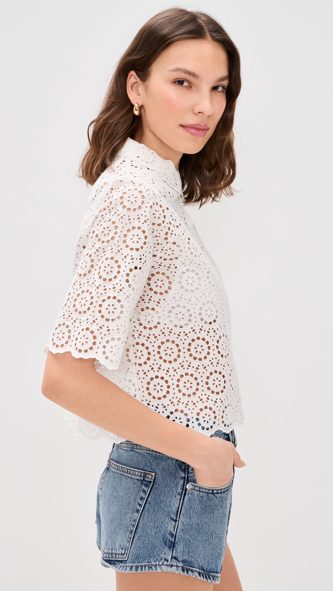 The Petal Eyelet Button Down Shirt White