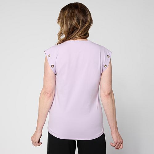 Grommet Detail Cap Sleeve Jersey Knit Tee - Black