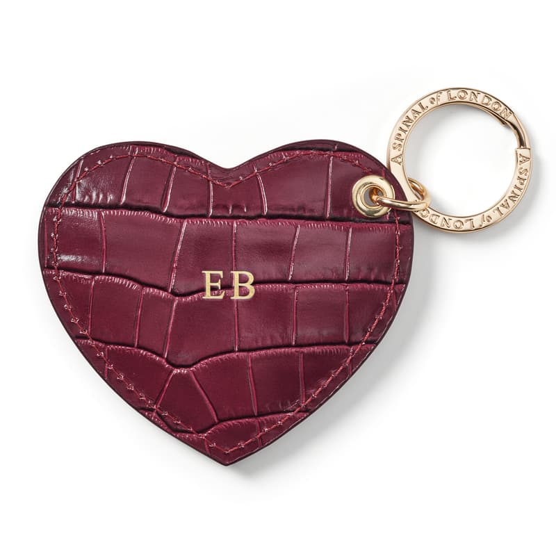 Heart Key Ring in Deep Shine Dark Red Croc