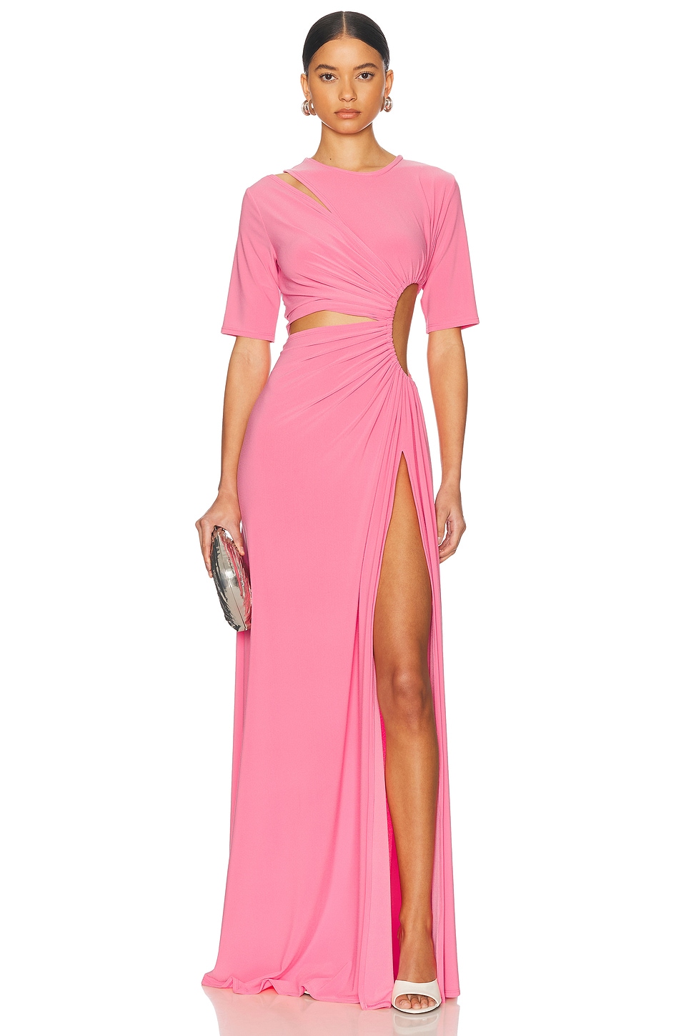 Sid Neigum Gathered Slit Maxi Dress in Pink