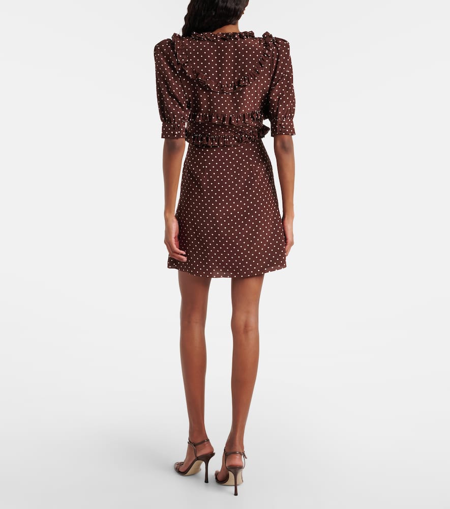 Polka-dot ruffled silk minidress