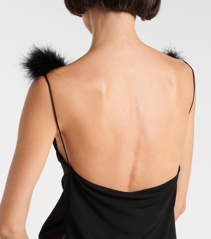 Boa feather-trimmed jersey top